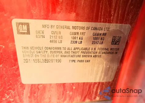 2014 Chevrolet Impala Lt z USA, uszkodzony, nr VIN 2G1115SL3E9281190